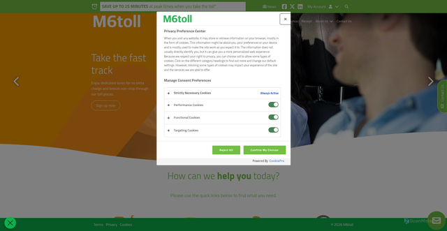 Security scan screenshot of https://www.m6toll.co.uk/