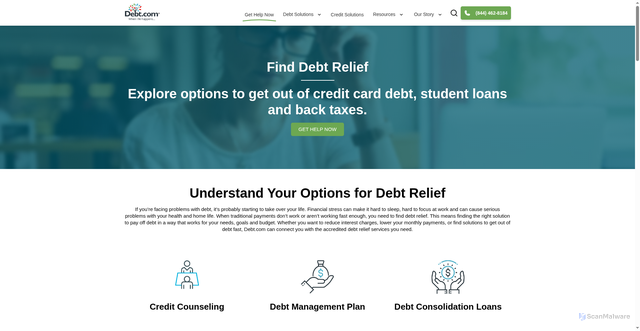 Security scan screenshot of https://www.debt.com/debt-relief/