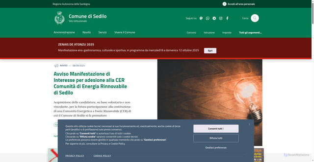 Security scan screenshot of https://www.comune.sedilo.or.it/