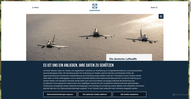 Security scan screenshot of https://www.bundeswehr.de/de/organisation/luftwaffe