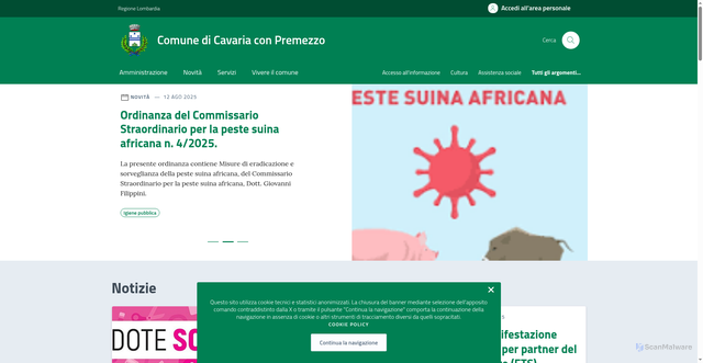 Security scan screenshot of https://www.comune.cavariaconpremezzo.va.it/