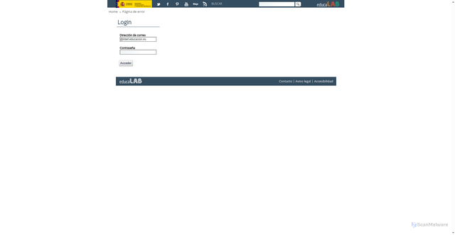 Security scan screenshot of http://educalab.es/error;jsessionid=3826D9F5FA6AE1D188D4EF16C0230491?p_p_lifecycle=0&p_p_state=maximized&p_p_mode=view&saveLastPath=0&_58_struts_action=%2Flogin%2Flogin&p_p_id=58&_58_redirect=%2Fc%2Fblogs%2Ffind_entry%3Fp_l_id%3D0