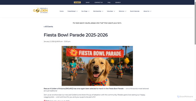 Security scan screenshot of https://golden-retriever.org/event/fiesta-bowl-parade-2025-2026/