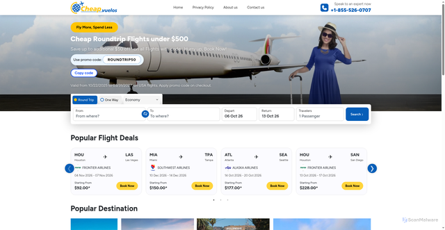 Security scan screenshot of https://www.cheapvuelos.com
