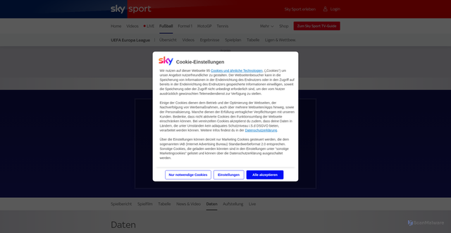 Security scan screenshot of https://sport.sky.de/fussball/fenerbahce-vs-stuttgart/daten/548096