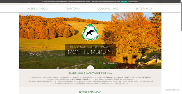 Security scan screenshot of https://www.parcomontisimbruini.it/