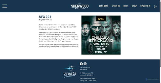 Security scan screenshot of https://www.thesherwood.com.au/event/ufc-328/