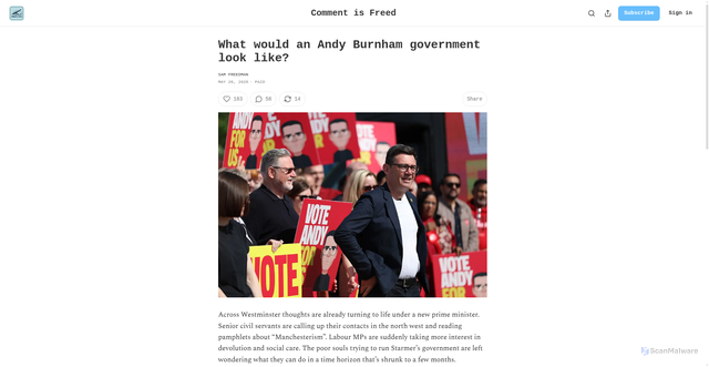 Security scan screenshot of https://samf.substack.com/p/what-would-an-andy-burnham-government