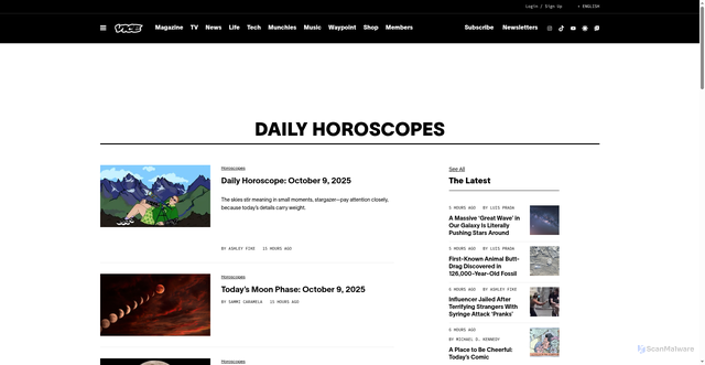 Security scan screenshot of https://www.vice.com/en/tag/daily-horoscopes/