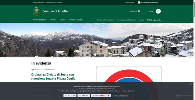 Security scan screenshot of https://www.comune.alpette.to.it/it-it/home