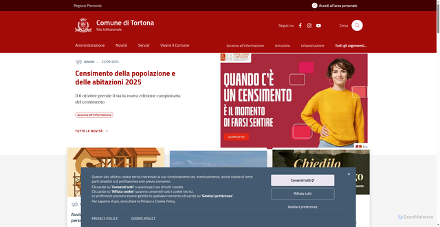 Security scan screenshot of https://www.comune.tortona.al.it/