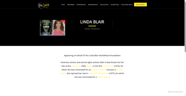 Security scan screenshot of https://scarela.com/speakers/linda-blair/