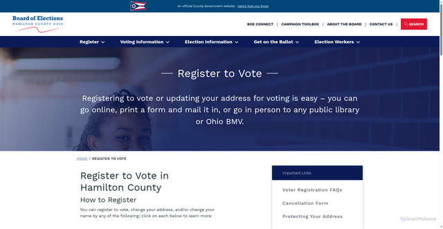 Security scan screenshot of https://votehamiltoncountyohio.gov/register/