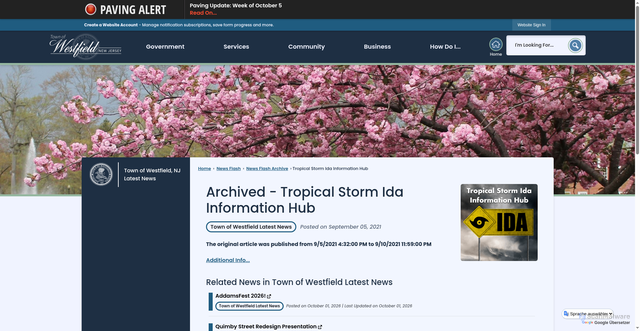 Security scan screenshot of https://www.westfieldnj.gov/m/newsflash/Archive/Item/96?arcId=249