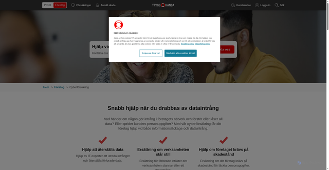 Security scan screenshot of https://www.trygghansa.se/foretag/cyberforsakring?utm_source=dialog&cn=ARnFjUZ6oUSc3R5RK60yDw&utm_term=03-08-2026&pid=483762375&lob=cl&ct=c&utm_medium=email&cid=DM3304951&bid=999468690
