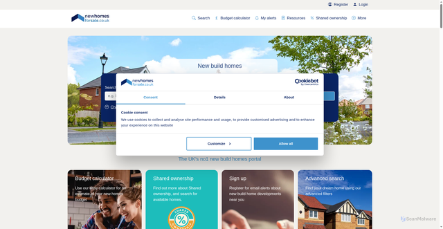 Security scan screenshot of https://www.newhomesforsale.co.uk/