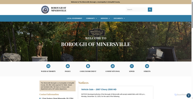 Security scan screenshot of https://minersvillepa.gov/