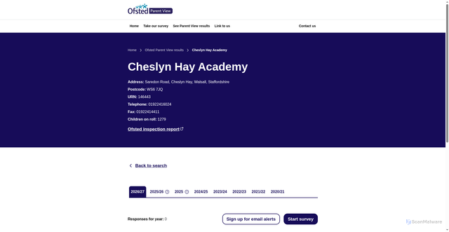 Security scan screenshot of https://parentview.ofsted.gov.uk/parent-view-results/survey/result/207505/10