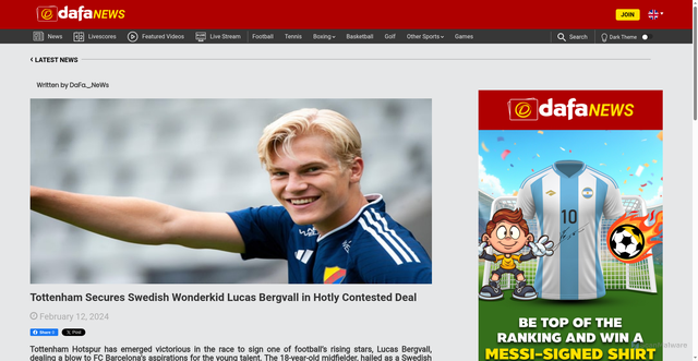 Security scan screenshot of https://www.dafanews.com/football/tottenham-secures-swedish-wonderkid-lucas-bergvall-in-hotly-contested-deal-44109.html