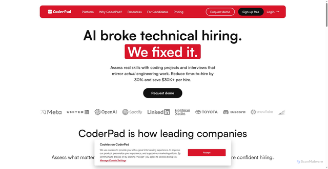 Security scan screenshot of https://coderpad.io