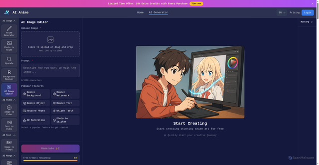 Security scan screenshot of https://aianime.io/ai-image-editor/