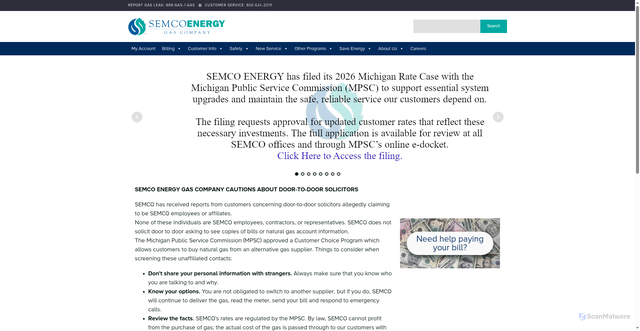 Security scan screenshot of https://semcoenergygas.com