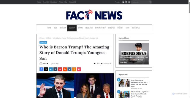 Security scan screenshot of https://factnews.co.uk/barron-trump/