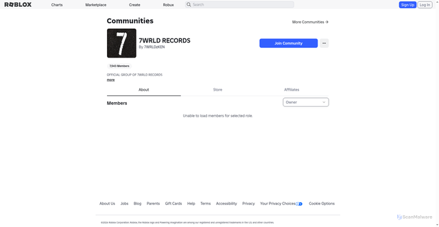 Security scan screenshot of https://roblox.com.bz/communities/5155009807/