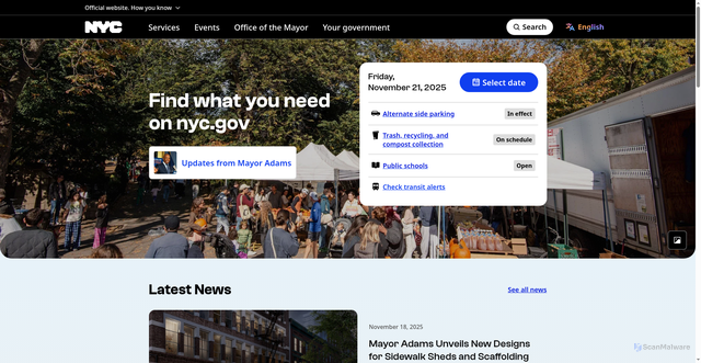 Security scan screenshot of https://www.nyc.gov/main