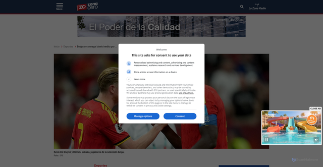 Security scan screenshot of https://prod.zonacero.com/deportes/belgica-vs-senegal-duelo-inedito-por-un-lugar-en-octavos-de-final