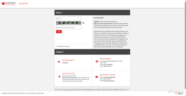 Security scan screenshot of https://avcc.lexisnexisrisk.com