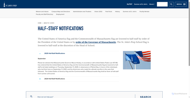 Security scan screenshot of https://www.stjohnsprep.org/about-st-johns/half-staff-notifications