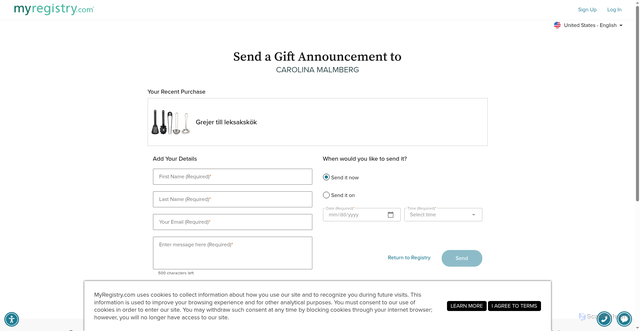 Security scan screenshot of https://www.myregistry.com/Visitors/GiftList/GiftAnnouncement.aspx?giftId=JrEgrXEbJro6zObloqWPfPr7dvf7-vAJBaeKWVyJI_E1