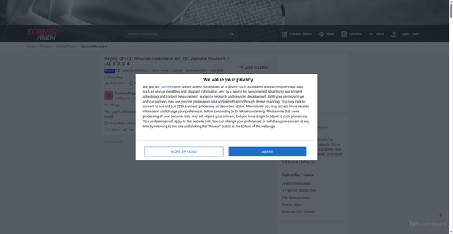 Security scan screenshot of https://www.tennisforum.com/threads/beijing-qf-3-amanda-anisimova-def-6-jasmine-paolini-6-7-4-6-3-6-4.1428690/