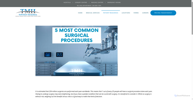 Security scan screenshot of https://www.townsenmemorial.com/patient-resources/houston-medical-news/5-most-common-surgical-procedures