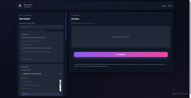 Security scan screenshot of https://site-builder-b0l.pages.dev/builder/