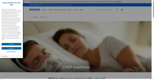 Security scan screenshot of https://www.usa.philips.com/sleep-respiratory-care//products/cpap-machines