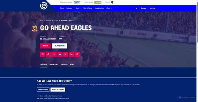 Security scan screenshot of https://eredivisie.eu/competition/clubs/go-ahead-eagles/