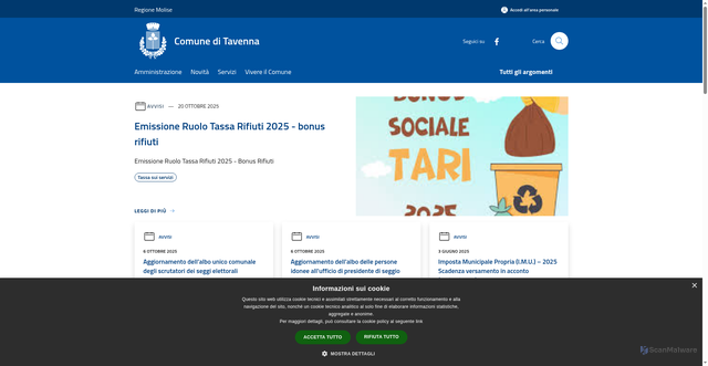 Security scan screenshot of https://www.comune.tavenna.cb.it/it