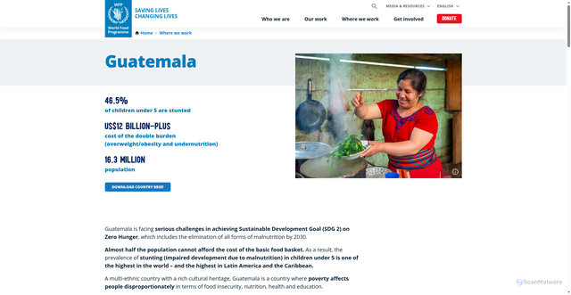 Security scan screenshot of https://www.wfp.org/countries/guatemala