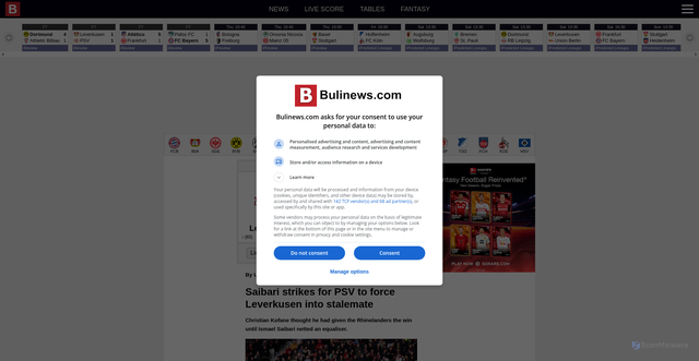 Security scan screenshot of https://bulinews.com/news/29510/leverkusen-psv