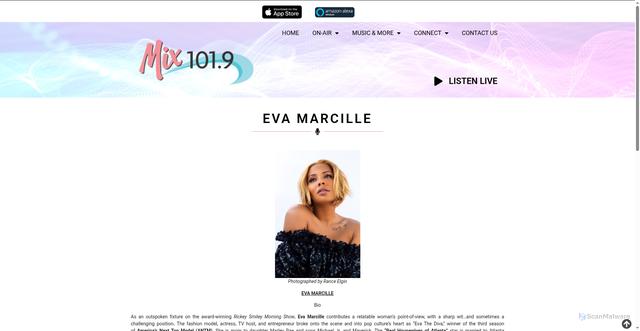 Security scan screenshot of https://mix1019.net/eva-marcille/