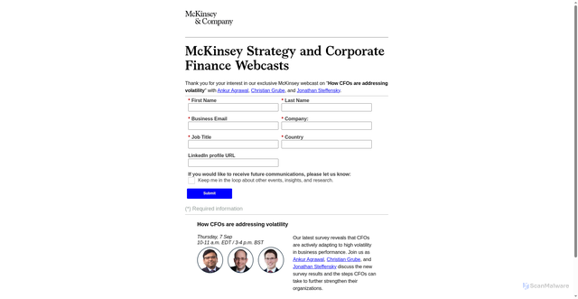 Security scan screenshot of https://pages.mckinsey.com/Webcsat_How-CFOs-are-addressing-volatility.html?cid=other-pso-lkn-msc-mck-lds-2123