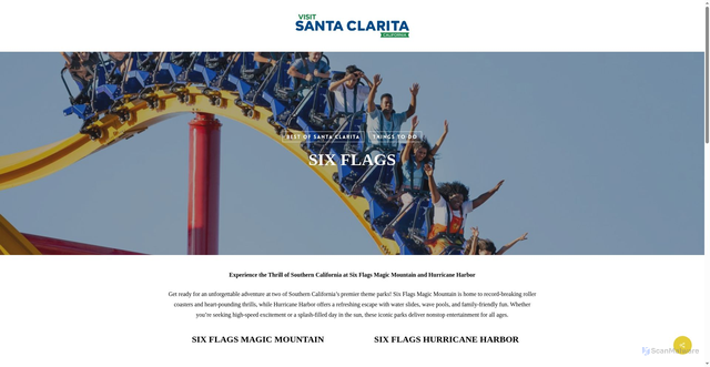 Security scan screenshot of https://visitsantaclarita.com/things-to-do/six-flags/