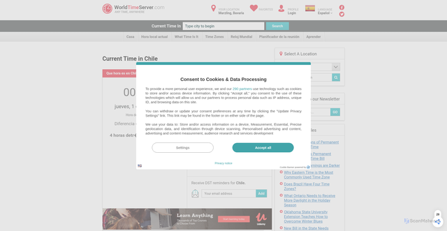 Security scan screenshot of https://www.worldtimeserver.com/hora-exacta-CL.aspx