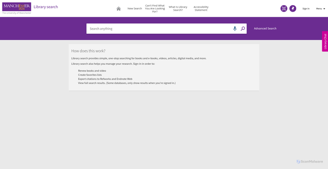Security scan screenshot of https://www.librarysearch.manchester.ac.uk
