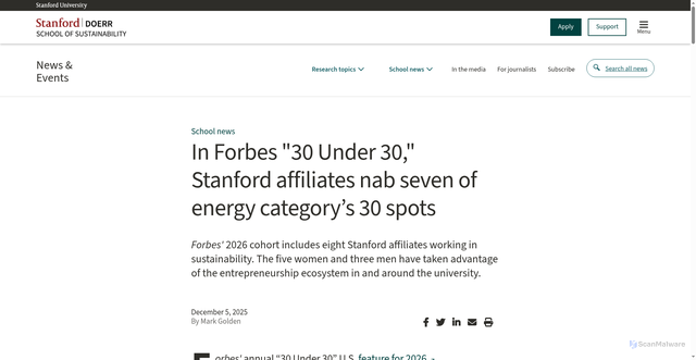 Security scan screenshot of https://sustainability.stanford.edu/news/forbes-30-under-30-stanford-affiliates-nab-seven-energy-categorys-30-spots
