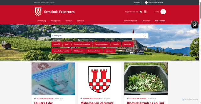 Security scan screenshot of https://www.comune.velturno.bz.it