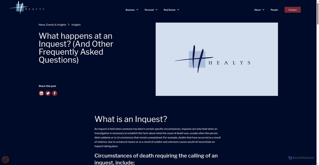 Security scan screenshot of https://healys.com/news-events-insights/what-happens-at-an-inquest