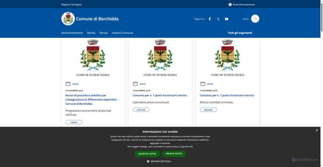 Security scan screenshot of https://www.comune.berchidda.ss.it/it